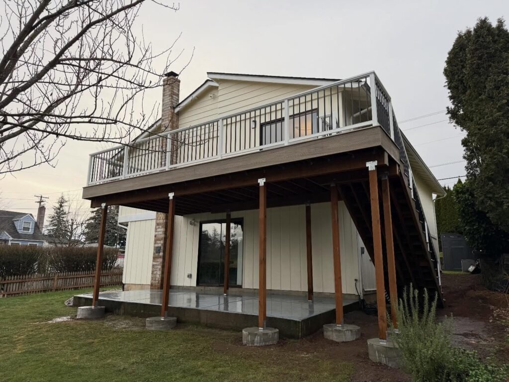 Prefab ADU outdoor features building (decks patios entry stairs)